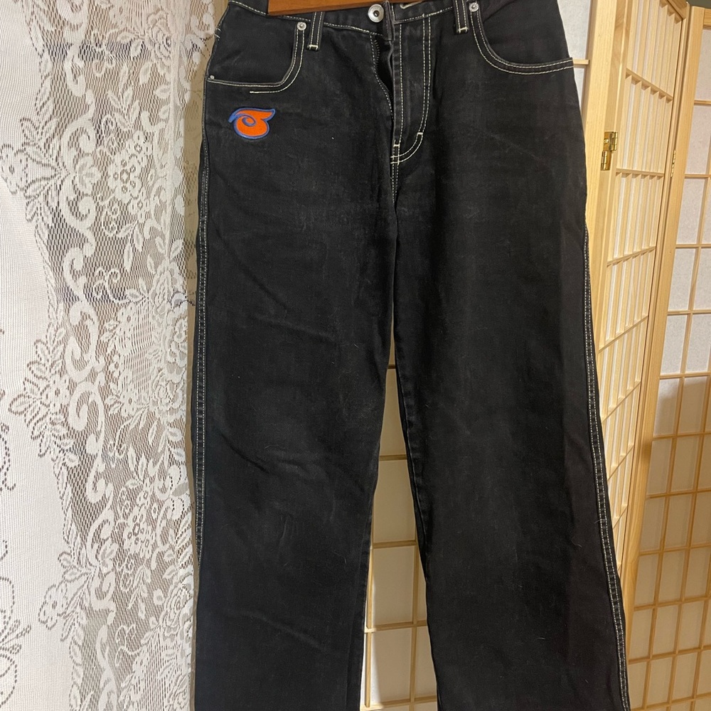 Black Stovepipe Jeans with Orange Detail